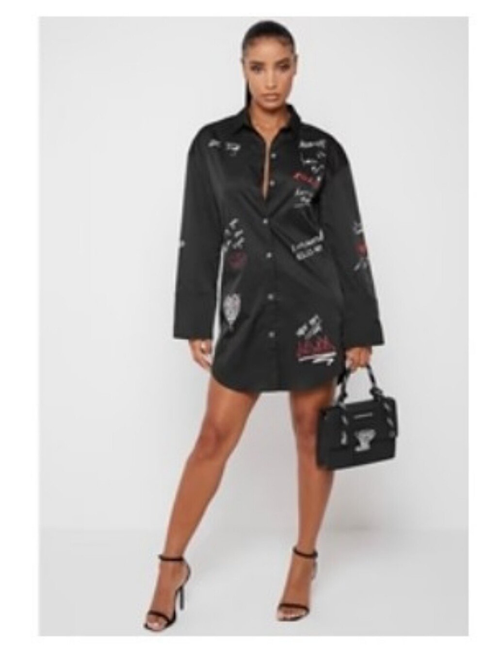 Manière De Voir Black Graffiti Button-Down Dress